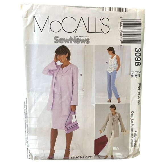 McCall's Pattern 3098 Misses' Petite Suit Pants Sz 18-22 Jacket Pants Top Skirt - Picture 2 of 3